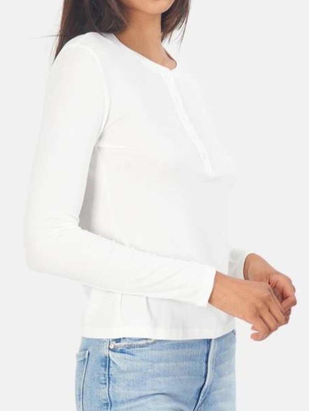 L'AGENCE Faith Micro Modal Ribbed Henley Women's S White Long Sleeve USA Luxury